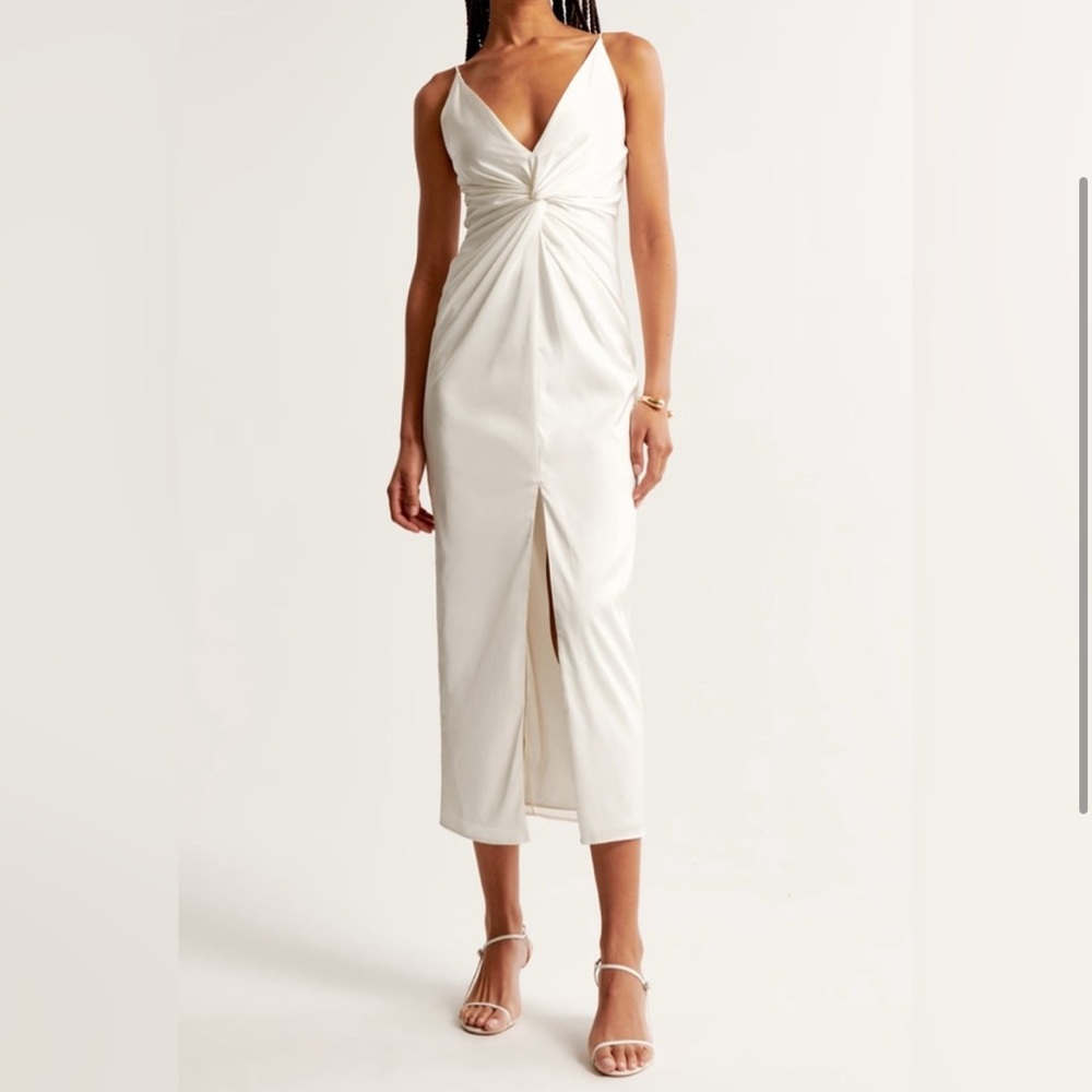 Abercrombie twist white satin maxi dress with slit